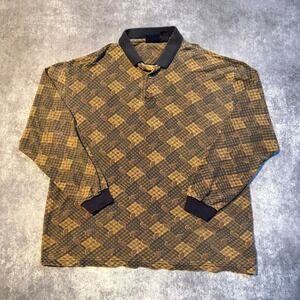 Vintage Faded Glory Paisley Rugby Long Sleeve Polo Shirt Men's XL